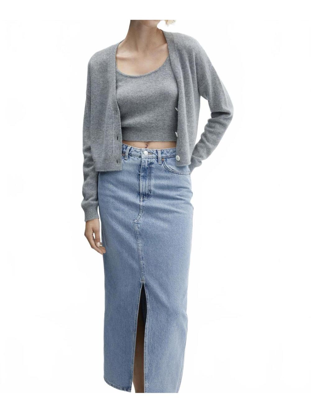 Mango Slit Denim Skirt NWT Matilda Blue Medium Wash Small - Picture 5 of 7